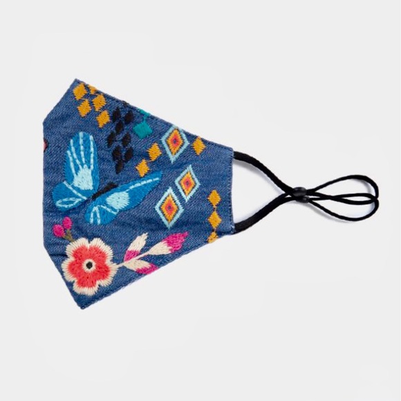 NEW Johnny Was Medium Wash Denim Embroidered Mask - Picture 2 of 4